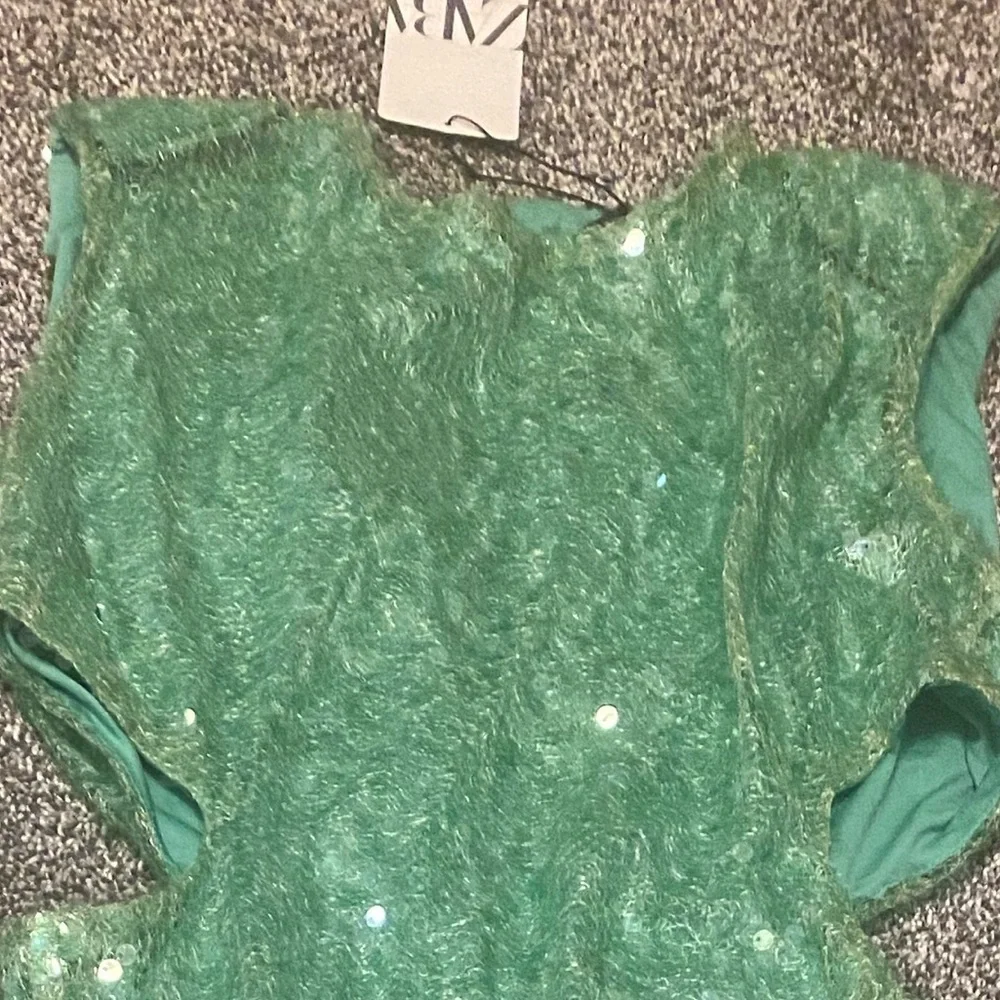 Zara NWT sea green sequin midi cut out dress 7990/908 - Picture 9 of 10